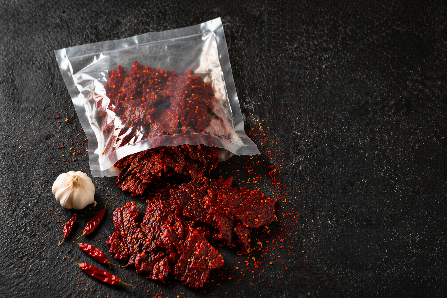 Spicy jerky with garlic and chilies